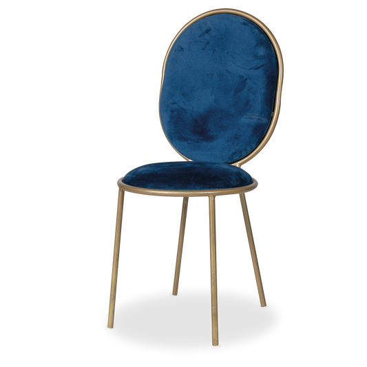 Silla velvet azul herrería dorada