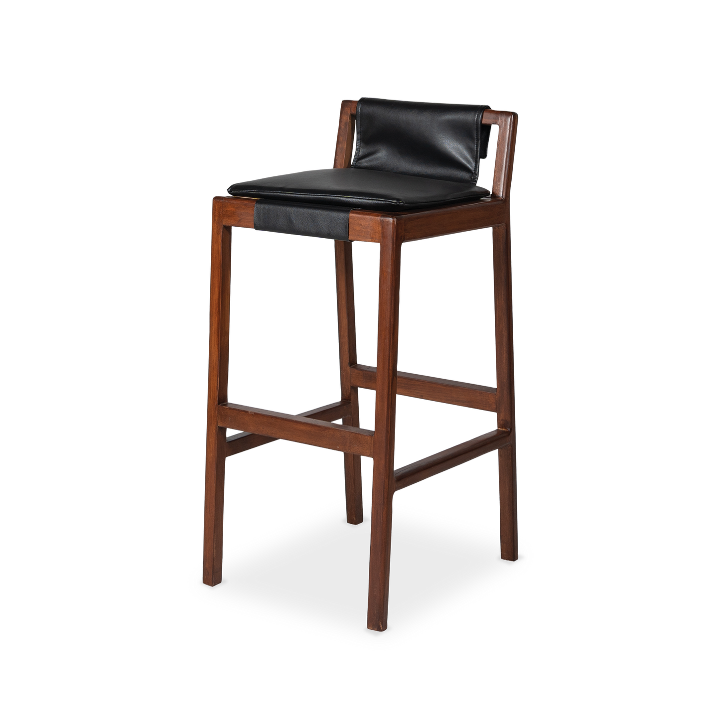 Banco madera con asiento en piel negra