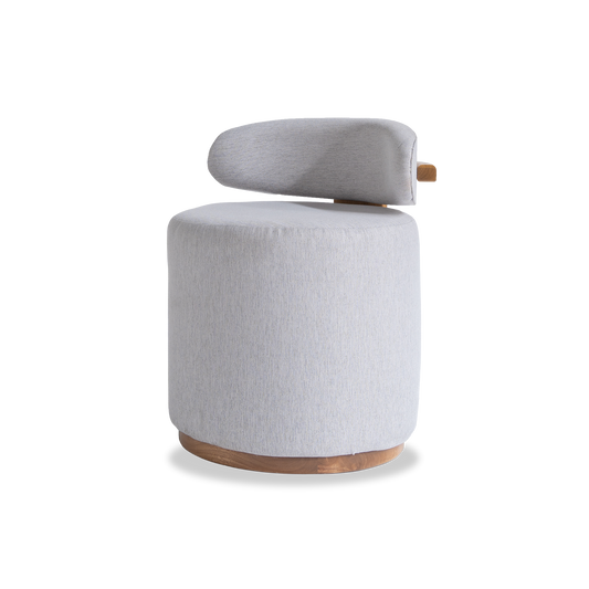 Taburete Redondo Gris Respaldo Madera